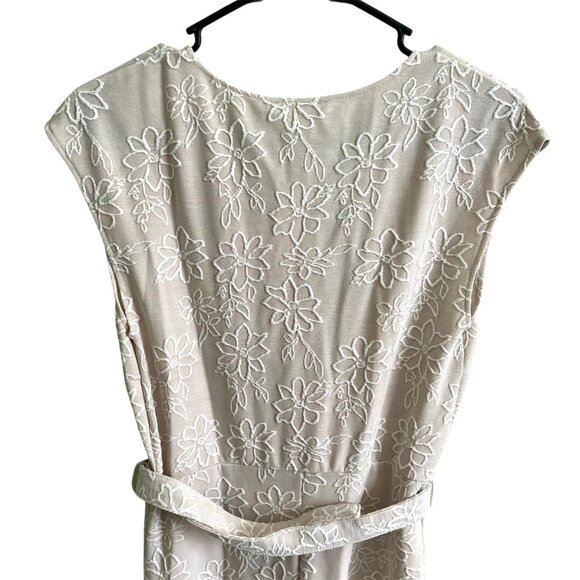 Zara Rustic Midi Dress Ecru Beige | V-Neck Wrap | Belted Floral Jacquard Size M - Picture 7 of 13